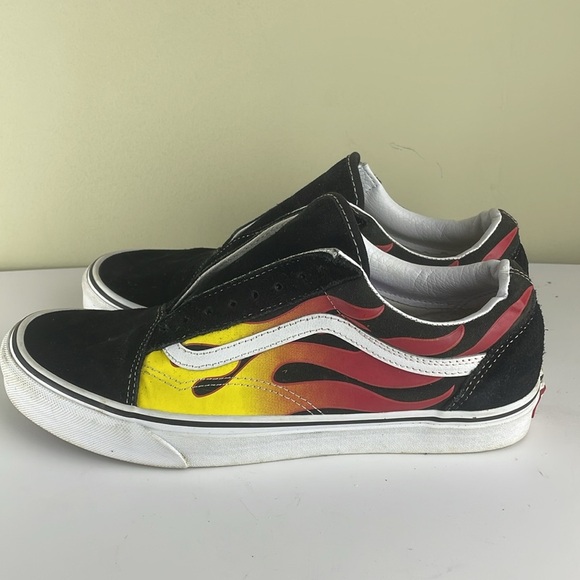 Vans Old Skool Shoes Mens Red Flames Canvas Suede Sneaker Low Top Sz 10.5 - Picture 7 of 12
